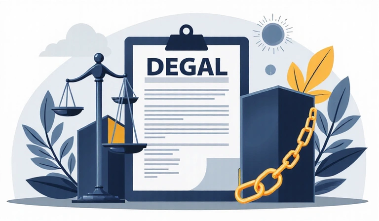 A stylized image representing legal disclaimers, with a balance scale and abstract legal symbols.